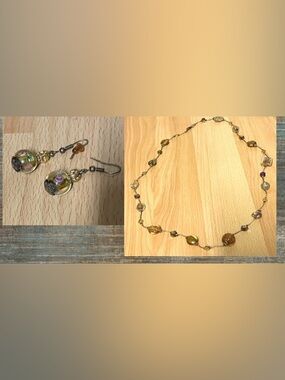 Set: Gold-Tone Multicolor Glass Bead Necklace and Earrings. Vintage 2005
